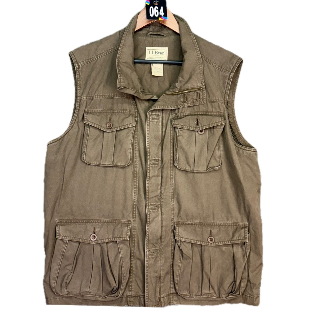 L.L. Bean Safari Travel Vest Men XL Brown Cotton Canvas Utility Fishing Outdoor